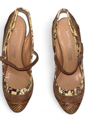 Vero Cuoio Brown & Tan Snake-Print Leather Slingback Mules